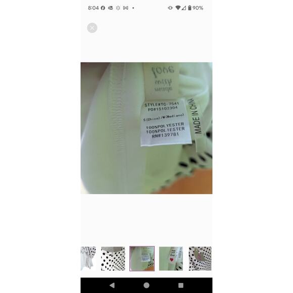 TEA & CUP White Black Polka Dot Textured Bodycon Dress with Gold Chain M/L - Picture 6 of 12